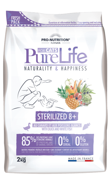 РURE LIFE STERILIZED 8+ з качкою та білою рибою беззерновий корм для стерилізованих котів віком від 8 років