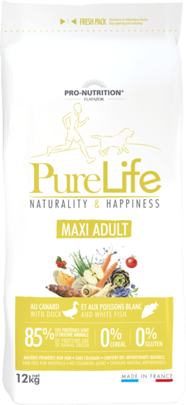 PURE LIFE ADULT 7+ з качкою та білою рибою беззерновий сухий корм для собак віком від 7 років
