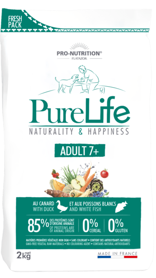 PURE LIFE ADULT 7+ з качкою та білою рибою беззерновий сухий корм для собак віком від 7 років